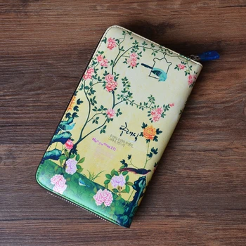 

painted long wallet genuine leather wallet bag cute cartoon female leather zipper clutch bag