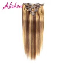 Alishow Clip In Human Hair Extensions Straight Full Head Set 7pcs 100g Machine Made Remy Hair Clip Ins 100% Human Hair Extension