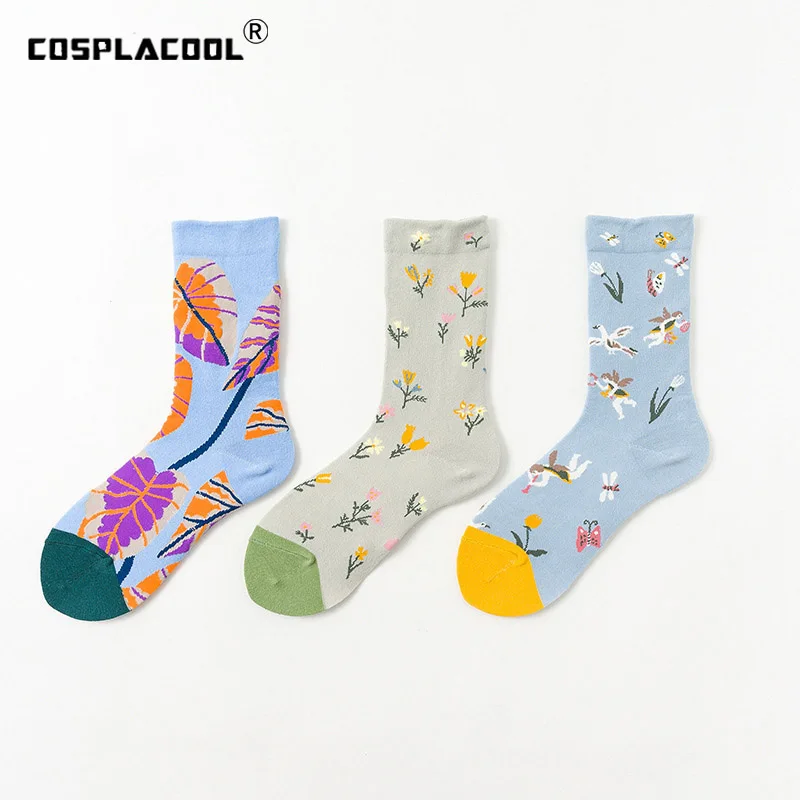 

COSPLACOOL Korean Harajuku Cute Funny Socks Jacquard Floral Meias Kawaii Crew Cute Socks Women Chaussette Femme Skarpetki Sokken