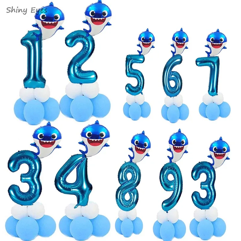 

Shiny Eyes Pink Blue Shark Baby Foil Balloons 1 2 3 4 5 6 7 8 9 Years Happy Birthday Baby Shower Party Decorations