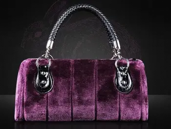 

2015 Charming Elegant Lady Day Clutches Woman leather handbag Women's Fur Bag