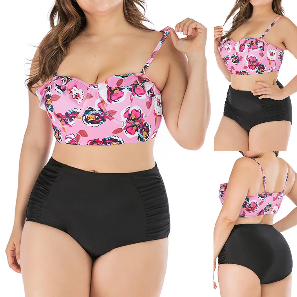 

2019 New Fashion Women Plus Size Bandage Printing Padded Bra Bikini Split Body Swimsuit Beachwear 25 Dropshipping