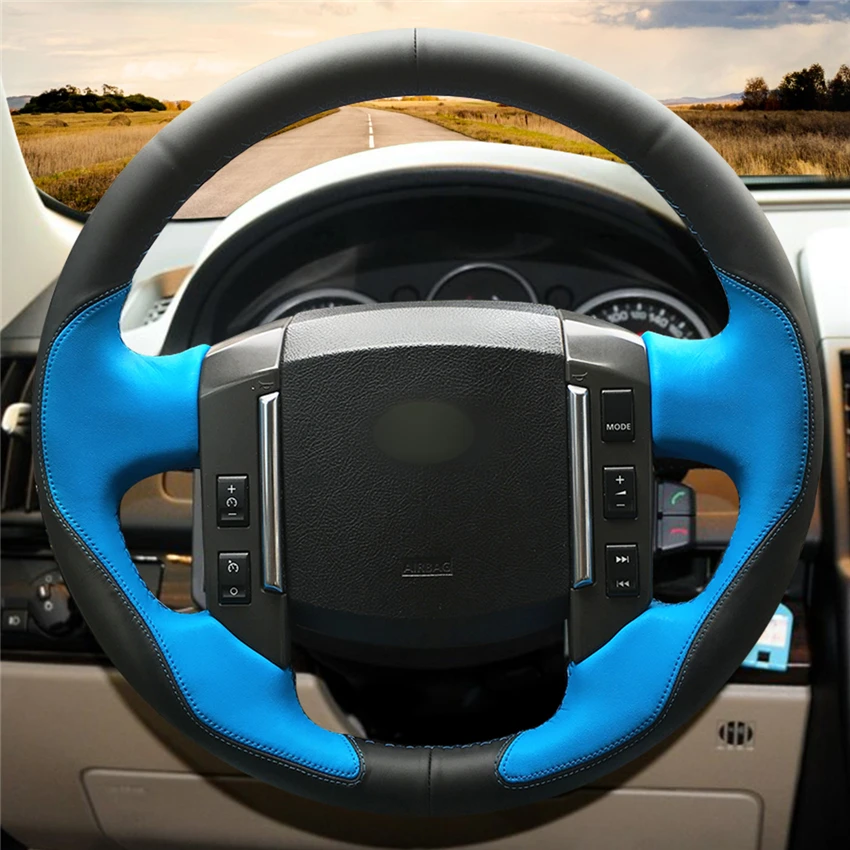Черный Кожаный светло синий кожаный чехол рулевого колеса автомобиля MEWANT для Land