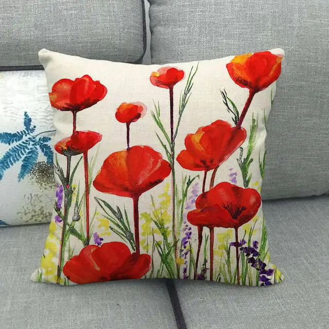 45cm*45cm Red poppy Design linen/cotton throw pillow covers couch cushion cover 45cm*45cm Red poppy Design linen/cotton throw pillow covers couch cushion cover