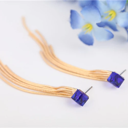 High Quality Elegant Long Tassel Rhinestone Crystal Anti Allergic Drop Dangle Earrings for Women