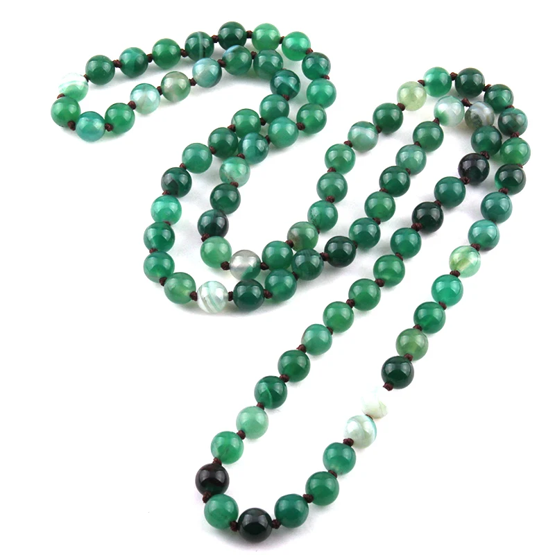 Fashion Jewelry Onyx Semi Precious Stones Bead long Knotted Necklace