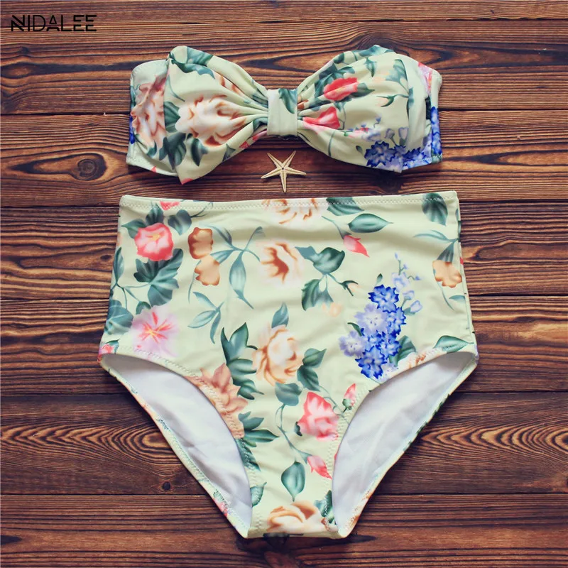 NIDALEE 2017 Плюс Размер Bikinis Бантом Купальник Push up Купальники женщины Сексуальная