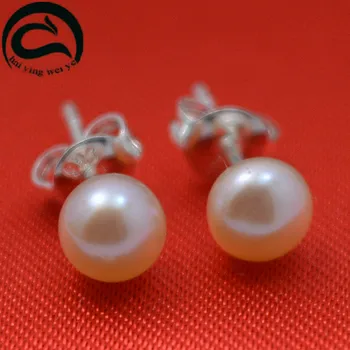 

Pink Color Natural Pearl Earrings 8-8.5mm 100% Real Freshwater Pearl 925 Sterling Silver Stud Earring Fine Jewelry For Woman
