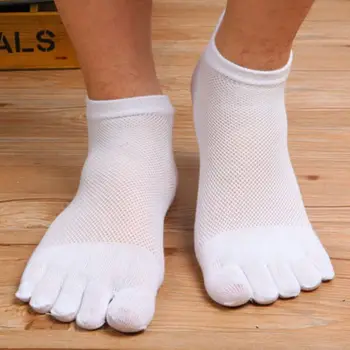 

Men Five Finger Low Cut Short Boat Socks Breathable Mesh Top Athletic Running Sport Solid Color Toes Separated Hosiery Deodorant