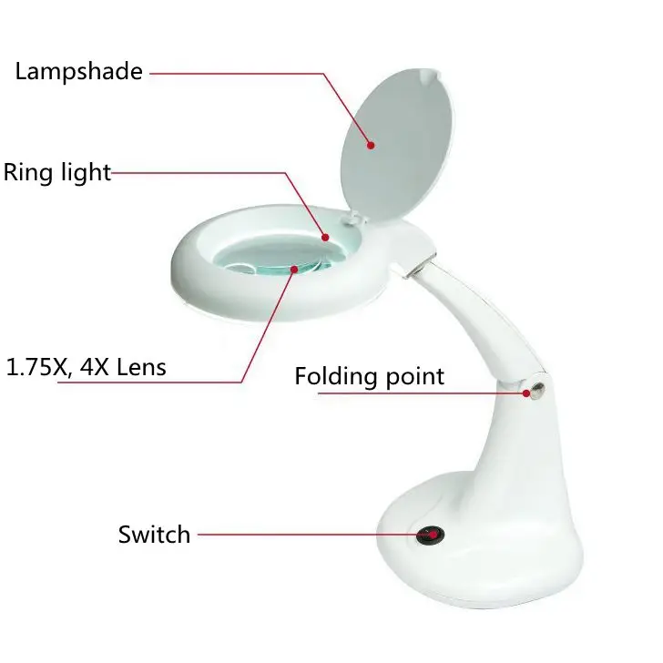 220V двойные линзы 1.75X, 4X Настольный флуоресцентный кольцевой светильник, увеличительное стекло, Настольная лупа, лампа для чтения