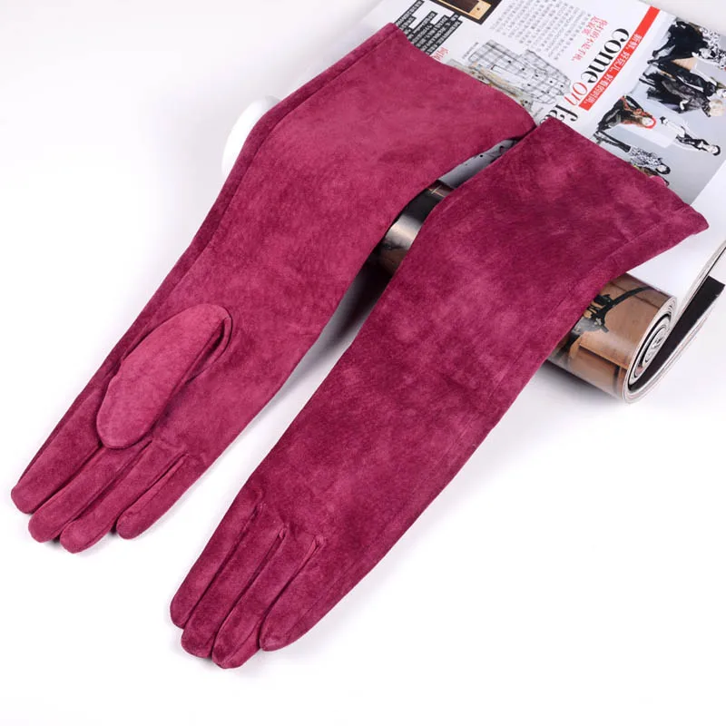 

Sales Fall Winter Women Pigskin Suede Genuine Leather Gloves Fold Long Glove Female 40cm Long Gloves Classic Fashion Gloves