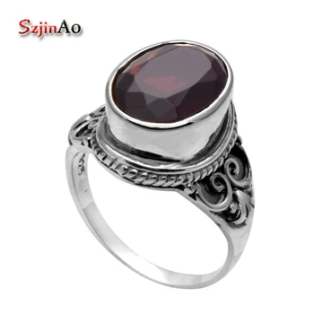 

Szjinao Wholesale and Processing New Fashion 925 Sterling Silver Jewelry Is A Punk Carving Garnet 925 Sterling Silver Ring