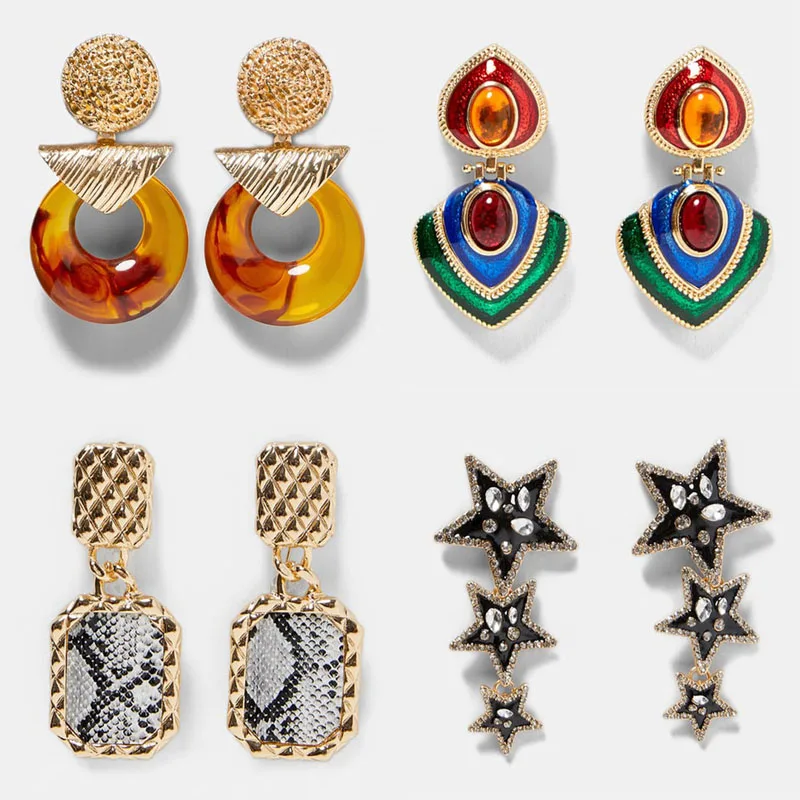 Dvacaman Fashion ZA Multi-Color Crystal Drop Earrings Women Gold Color Maxi Statement Earrings Wedding Party Jewelry Christmas
