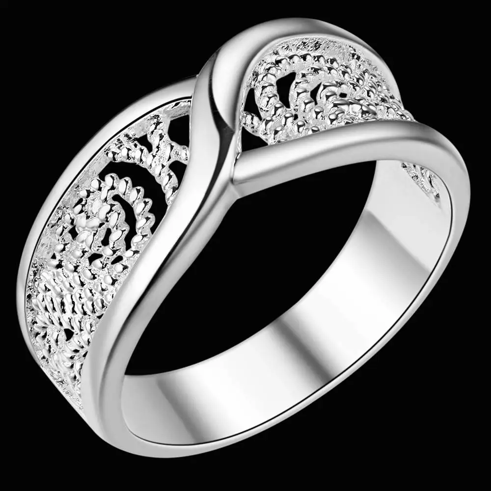 Silver Ring 925 Sterling Rounded Hollow Shiny Engagement/Wedding Party Jewelry