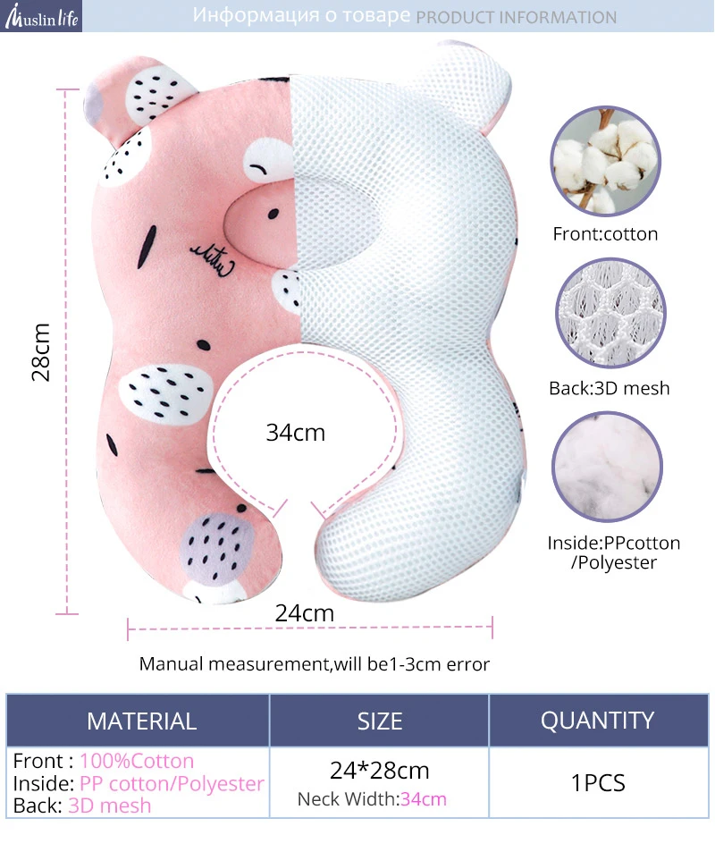 Muslinlife/Подушка на автомобильное сиденье для малышей, защита головы, Шейная Подушка для кормления, милые подушки на подголовник, хлопок, Прямая поставка