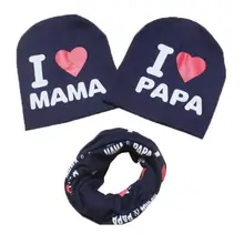 Зимние теплые хлопковые носки для маленьких шапка наборы для ухода за кожей для девочки преддошкольного возраста для мальчиков и девочек, модная одежда с принтом букв Вязаная Шапка-бини, шарфы, комплект шапочек, M1