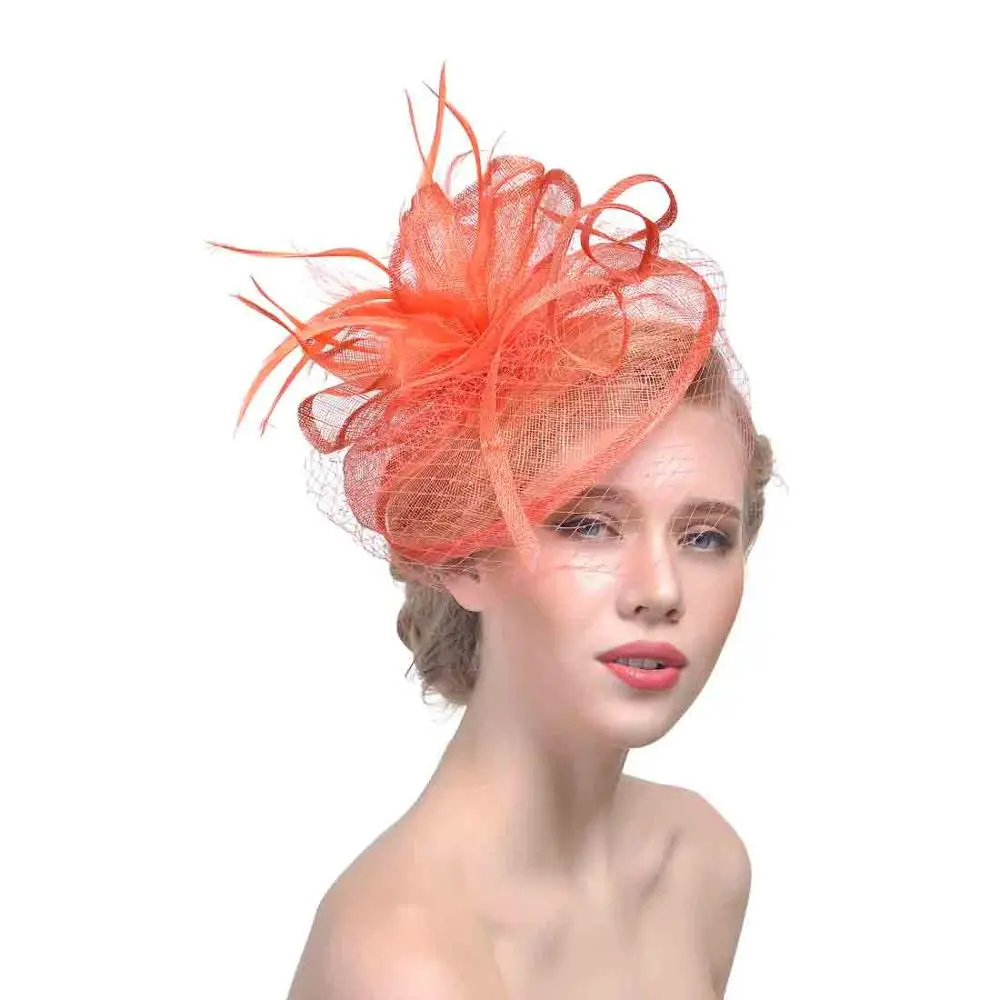 Новая очаровательная шляпа перо Свадебные шапки для женщин старинный головной убор повязка на голову свадебный головной убор EL889 - Цвет: Coral