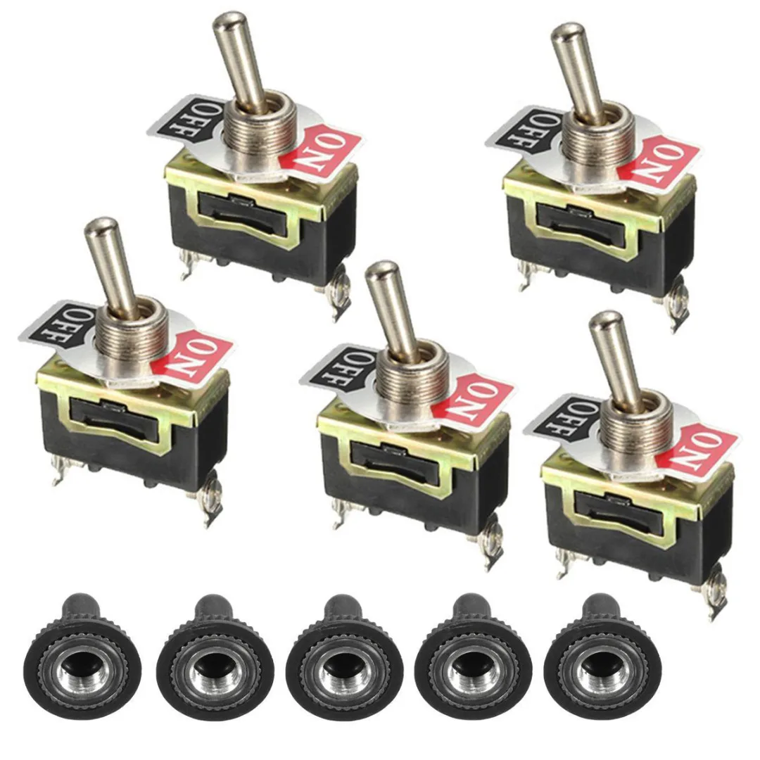 5pcs/Lot Heavy Duty 2 Pin ON/OFF Rocker Toggle Switches Mayitr Waterproof Boot Metal SPST