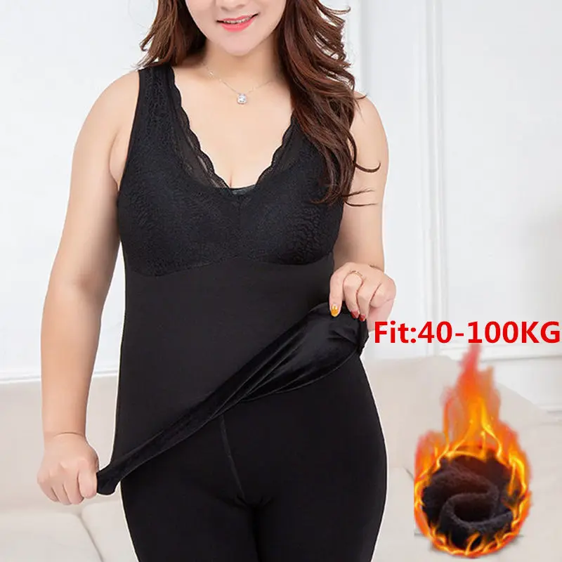 

Plus Size Sexy Women Thick Velvet Vest Warm Slim Body Lace Sculpting Thermal Underwear Shirt Bottoming Winter Thermal Underwear