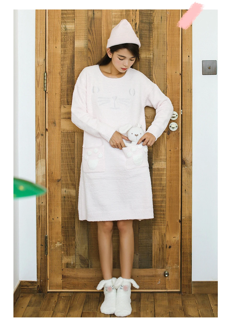 Winter New Soft Brushed Thick Cute Cartoon Animal Bunny Ears Warm Ladies Floor Sock Coral Half Velvet High Quality Women's Socks (4)