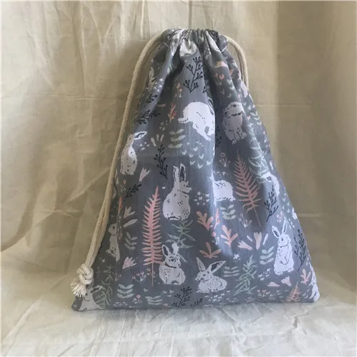 Хлопок Drawstring эко организованный вечерние партии подарок сумка печати кролик серый база YL311d