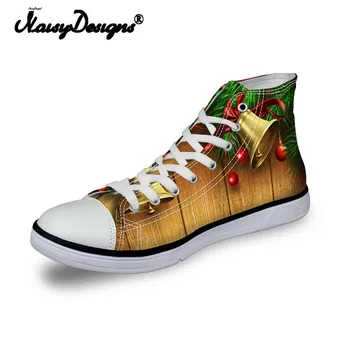 

Noisydesigns casual women sneaker girls vintage high top flat shoes ladies vulcanized canvas Christmas tree bell gifts 3D print