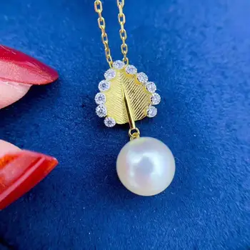 

Golden Leaf S925 Silver Pendant Component Findings Settings Women's Parts for Oyster Edison Pearl Coral Jade Beads Stones
