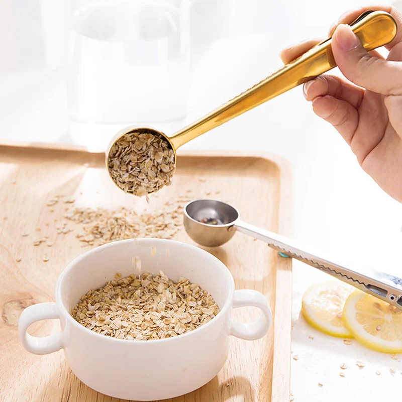 Stainless Steel Coffee Spoon Clip Coffee Tea Measuring Spoon Scoop with Bag Clip Kitchen Accessories Gold Silver Color (4)