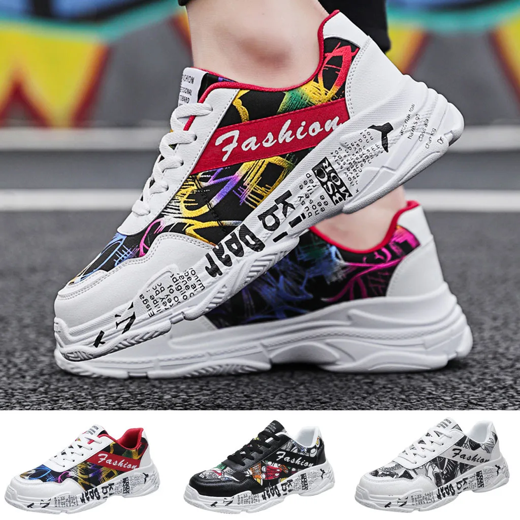 

Mixed Colors Men chunky sneakers Fashion Wild Graffiti Casual platform sneakers Comfortable Breathable Outdoor Sports male Shoes
