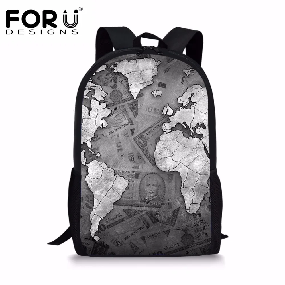 

FORUDESIGNS Canvas Kids School Bags Retro 3D Map Printing Large School Bag for Teenage Boys Student Shoolbags Children Backpack