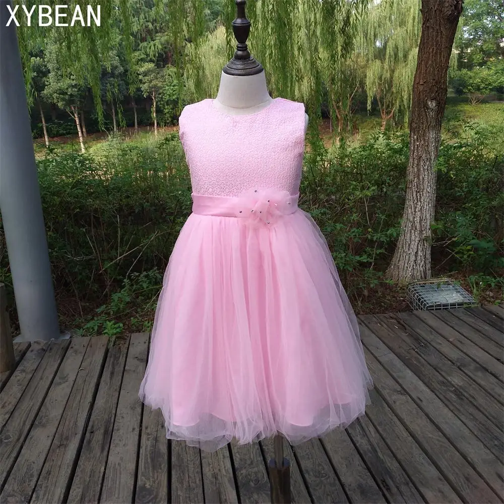

Free shipping New flower girl dresses Tulle Pink flower girl dress 2-12 age