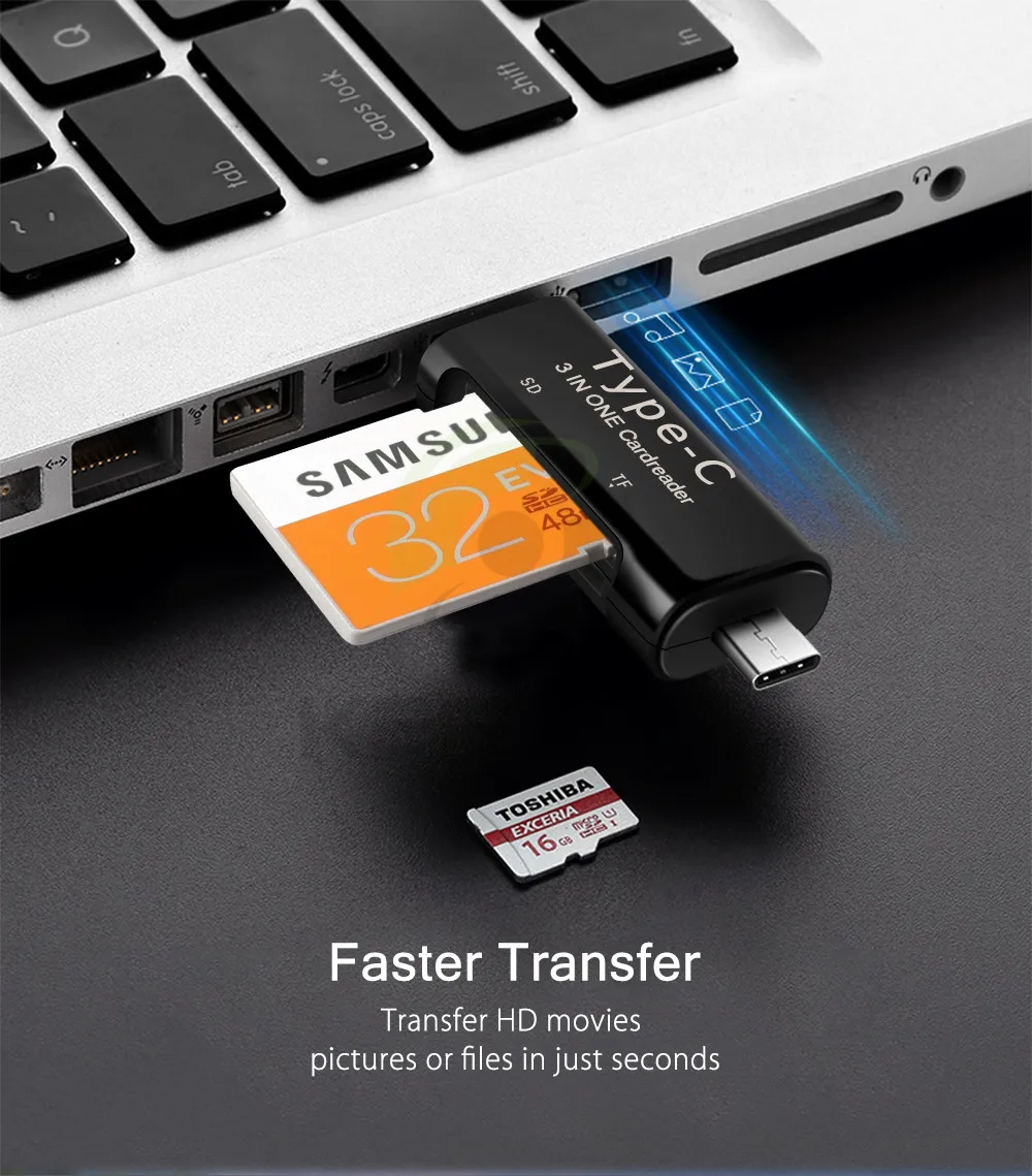 Keajor Micro & type-C & USB 3 в 1 OTG SD/TF Highspeed кардридер смарт-карта памяти Адаптер для телефона и шт., SD TF кардридер