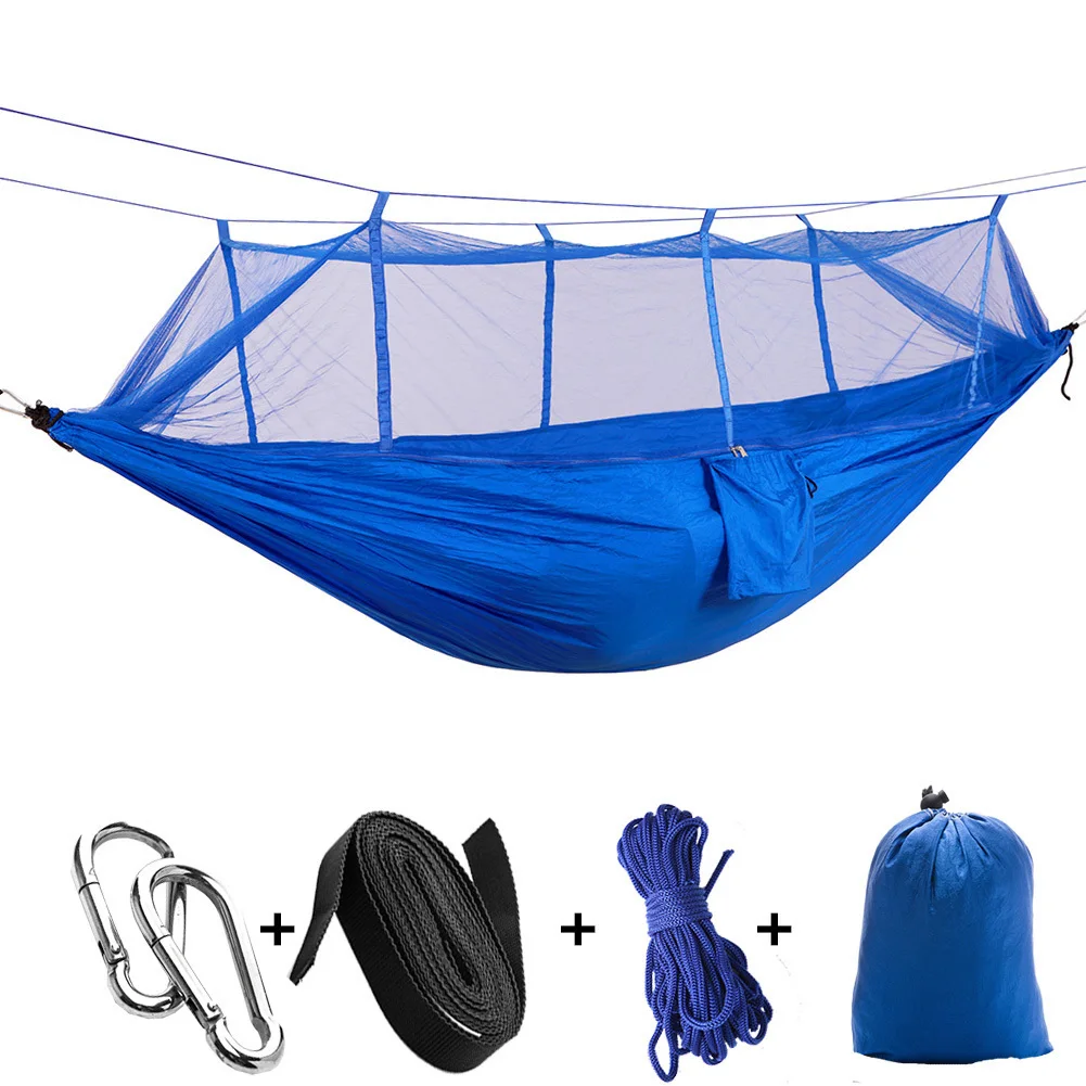 

Pro Double Mosquito Hammock For Hiking Travel Backpacking Beach Yard Includes Portable Nylon Straps Steel Carabiners