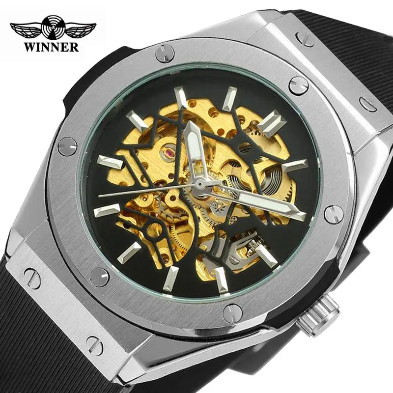 

Forsining 2018 High Quality New Waterproof Hollowed Mechanical Watch Men Silicon Strap Top Brand Luxury Automatic Watches Men