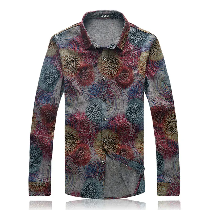 Бренд для мужчин ретро цветочный дизайн рубашка с принтом Chemise Homme 2018 Весна Новый Slim Fit длинным рукавом Мужская классическая рубашка