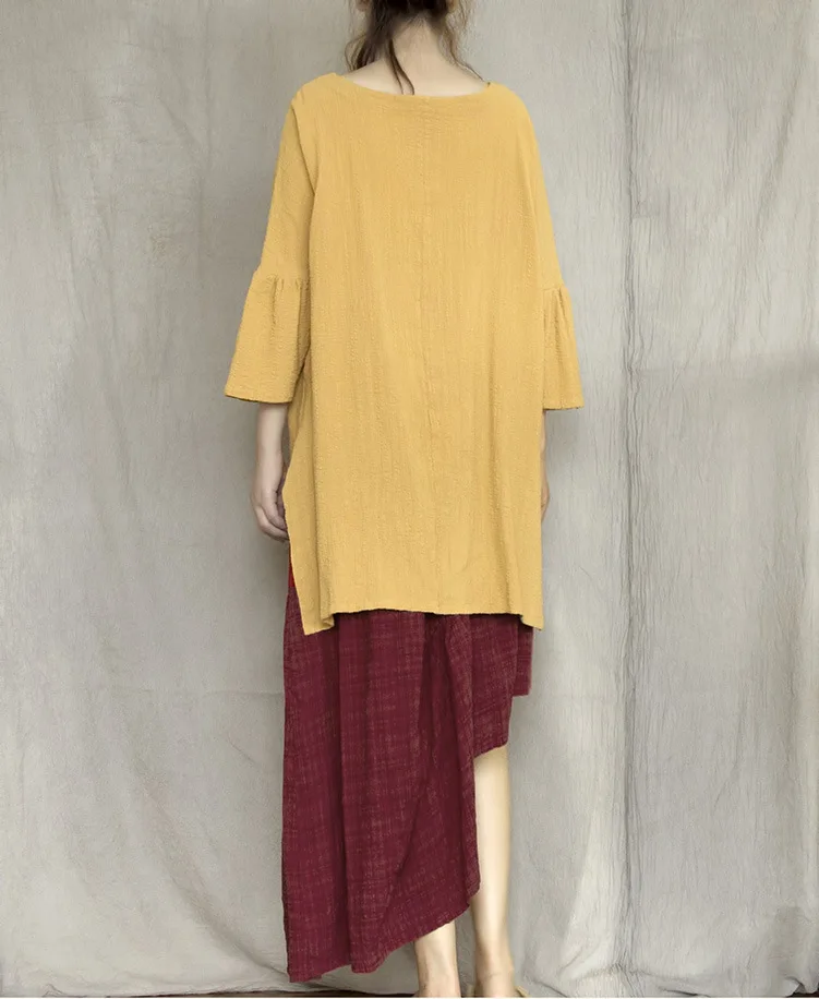 Original Design Cotton and linen Irregular Tailoring Hypotenuse Crepe Dark plaid Skirt Harajuku fashion skirts D093