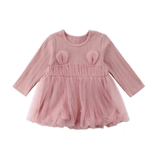 Розовый малышей новорожденных детей для маленьких девочек фатиновое платье-пачка принцессы вечерние одежда с длинным рукавом платье одежда От 0 до 3 лет