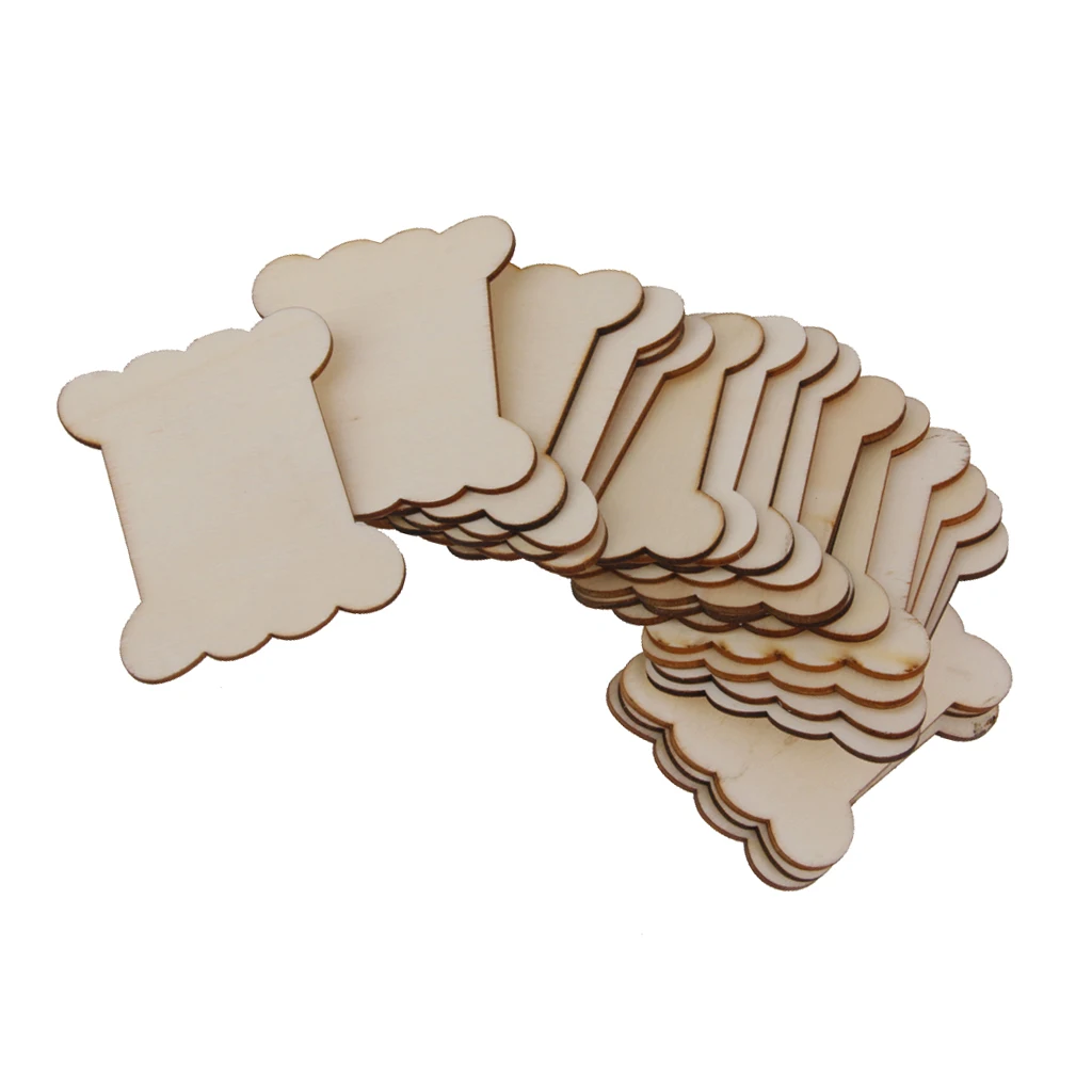 Pack of 20 Wooden Blank Thread Ribbon Twine Reel Organizer Flat Spools