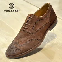 Billete Britain Stylish Mens Wedding Brogue Casual Shoes Genuine Leather Brown Party Casual Business Formal Dress Shoes