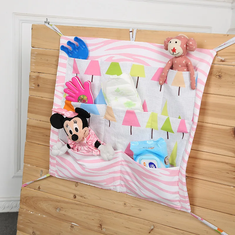  New Baby Crib Baby Bed Bumper 55*60cm Hanging Storage Bag Multi-functional Muslin Baby Cot Pocket B