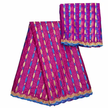 

High quality African Lace Fabric Beautiful embroidery bazin riche getzner 5yards/lot with 2yards tulle lace set BL1008