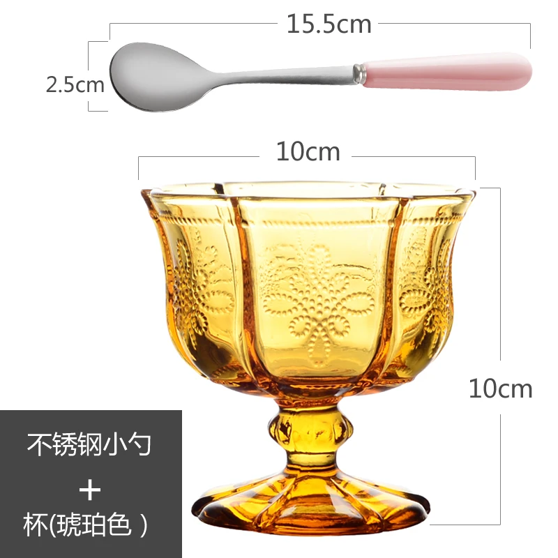 250 мл рельефная гравировка Ретро китайский узел Высокая стеклянная чашка для мороженого фруктовая салатная миска для десерта чашка для холодных напитков сока - Цвет: C(WITH SPOON)