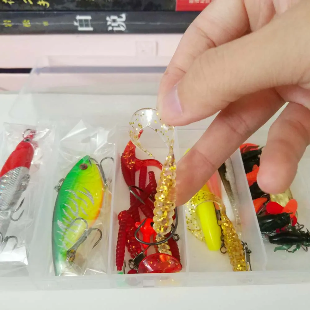 45pcs Multi Fishing Lure Mixed Colors Plastic Metal Bait Soft Lure Kits