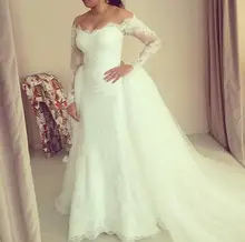 Luxury Vintage Long Sleeves Lace Wedding Dress 2016 Sheath hijab romantico Detachable Train Bridal Wedding Gown robe de mariage