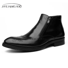 100% Genuine cow Leather men Ankle chelsea Boots shoes Handmade oxford shoes for men 2018 winter boots red black