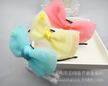 

10pcs Boutique Big Gauze Hair Bow Hairbands Solid Flower Bowknot Hard Headbands Princess Headwear Fashion Hair Accessories