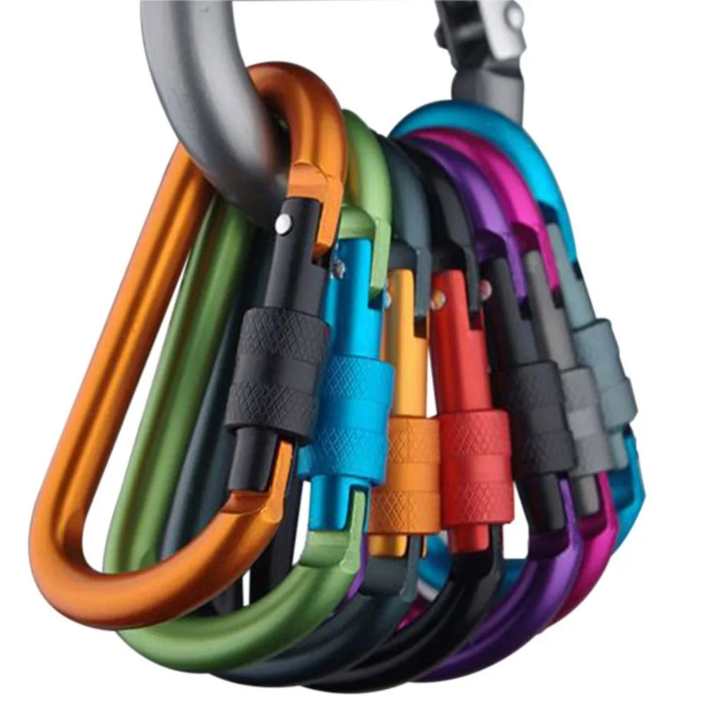 

Aluminum Alloy D Shape Carabiner Screw Lock Bottle Hook Buckle Hanging Padlock Keychain for Camping Gym Hiking s