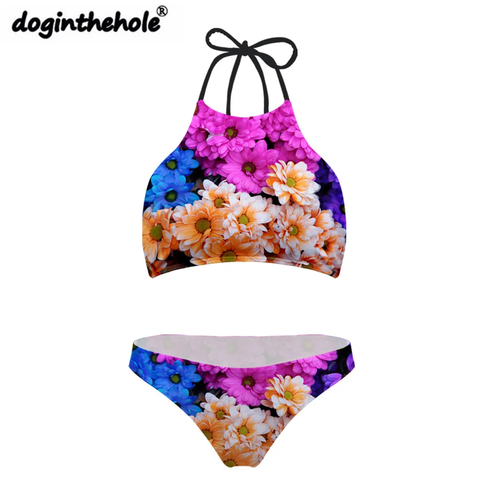 

Doginthehole Swimwear Women 2019 Two Piece Swimsuit Flowers Beach Swimsuit Bathing Suits For Girls Saida De Praia Feminino