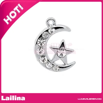 

Gorgeous 50pcs/lot 20*14mm Silver Tone Moon Charms Clear Crystal Star Pendant For Women
