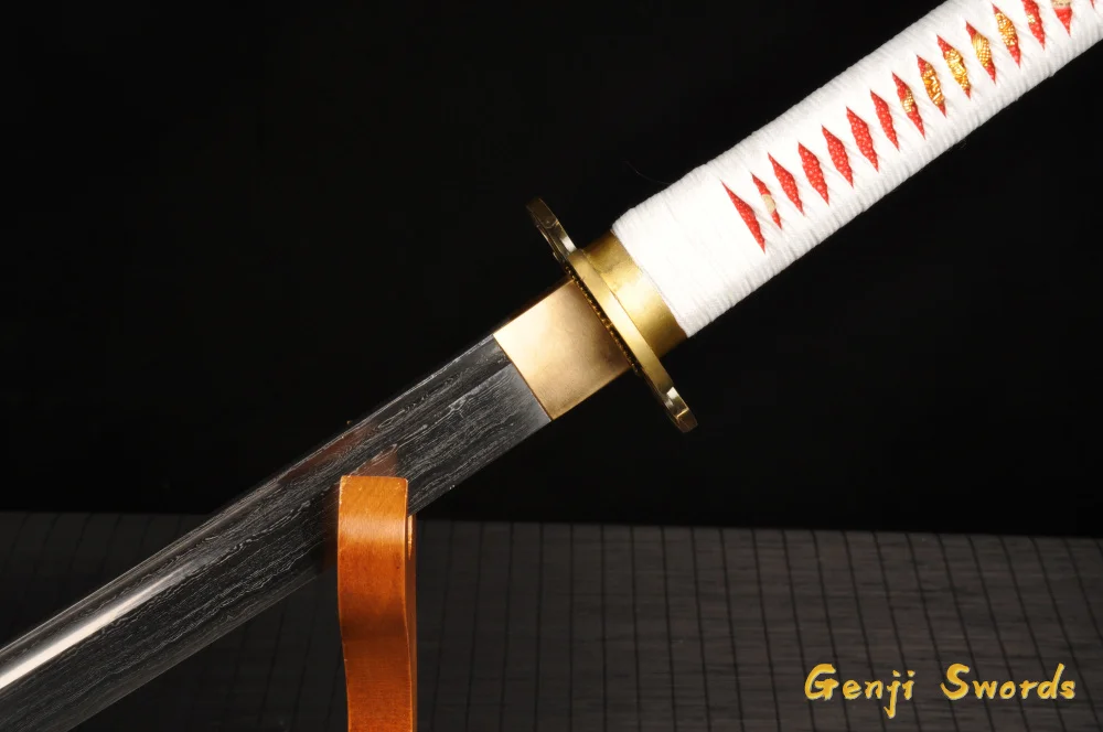 Japanese Samurai Sword White Drawing Sheath Folded Damascus Steel Real Katana Sharp Edge Can Cut Bamboo